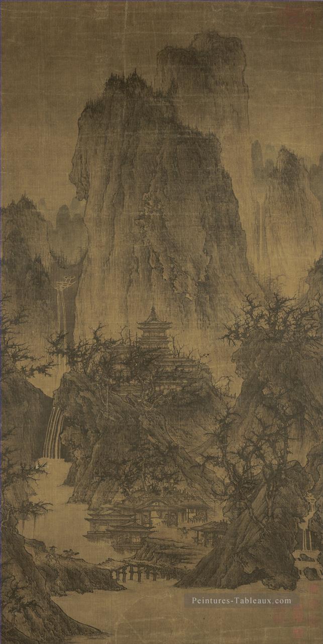 un temple solitaire au milieu des pics de compensation 960 Li Cheng chinois traditionnel Peintures à l'huile